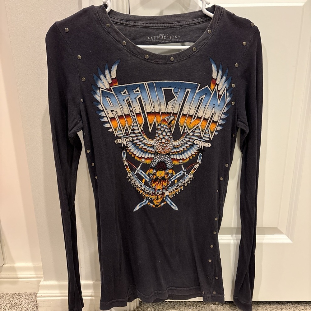 Affliction Charcoal Studded Graphic Tee